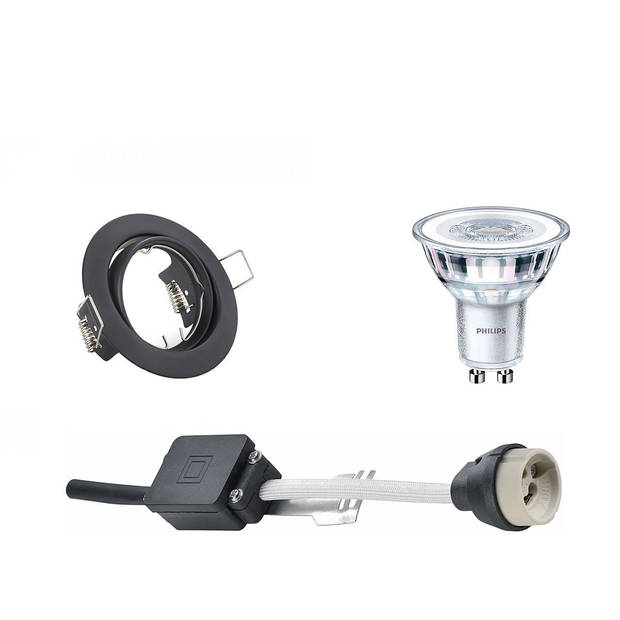 LED Spot Set - GU10 Fitting - Inbouw Rond - Mat Zwart - Kantelbaar Ø83mm - Philips - CorePro 827 36D - 5W - Warm Wit