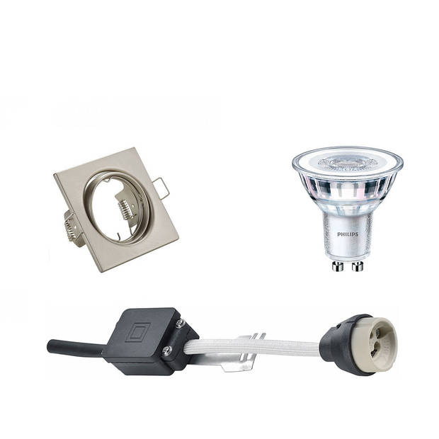 LED Spot Set - GU10 Fitting - Inbouw Vierkant - Mat Nikkel - Kantelbaar 80mm - Philips - CorePro 827 36D - 4W - Warm Wit