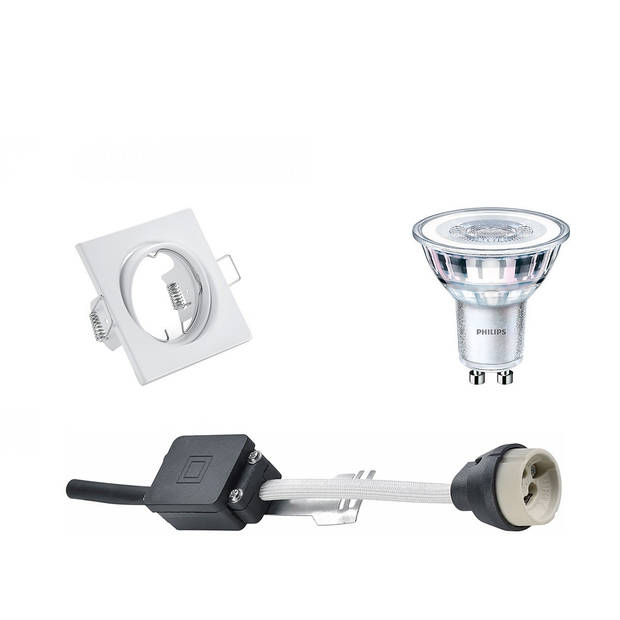 LED Spot Set - GU10 Fitting - Inbouw Vierkant - Mat Wit - Kantelbaar 80mm - Philips - CorePro 830 36D - 3.5W - Warm Wit