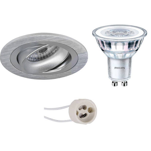 LED Spot Set - Pragmi Alpin Pro - GU10 Fitting - Inbouw Rond - Mat Zilver - Kantelbaar Ø92mm - Philips - CorePro 830 36D