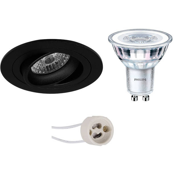 LED Spot Set - Pragmi Alpin Pro - GU10 Fitting - Inbouw Rond - Mat Zwart - Kantelbaar Ø92mm - Philips - CorePro 827 36D