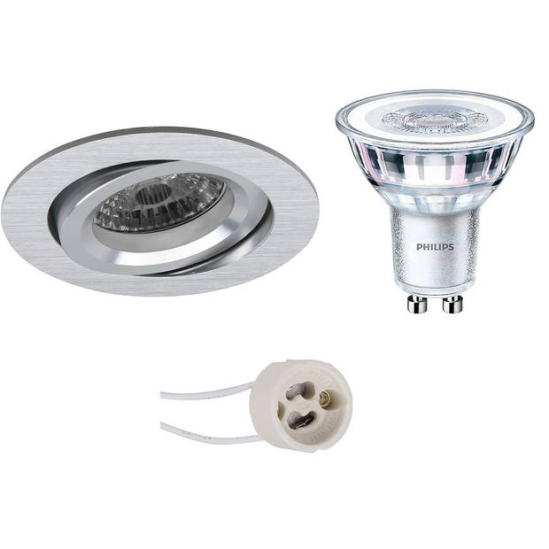 LED Spot Set - Pragmi Aerony Pro - GU10 Fitting - Inbouw Rond - Mat Zilver - Kantelbaar - Ø82mm - Philips - CorePro 830