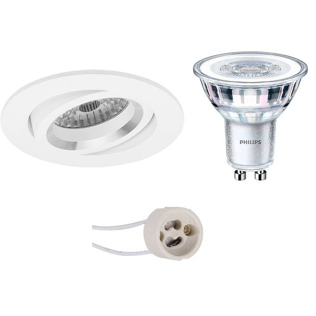 LED Spot Set - Pragmi Aerony Pro - GU10 Fitting - Inbouw Rond - Mat Wit - Kantelbaar - Ø82mm - Philips - CorePro 827 36D