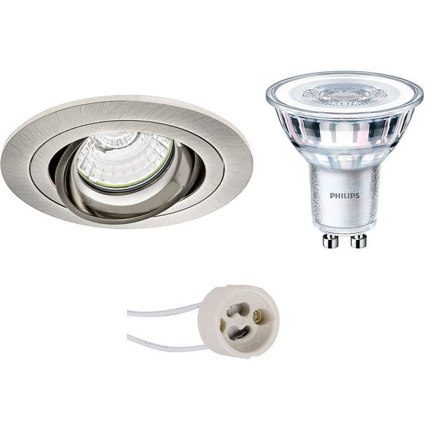 LED Spot Set - Pragmi Alpin Pro - GU10 Fitting - Inbouw Rond - Mat Nikkel - Kantelbaar - Ø92mm - Philips - CorePro 840