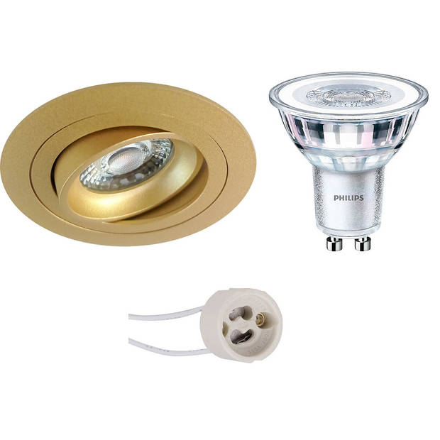 LED Spot Set - Pragmi Alpin Pro - GU10 Fitting - Inbouw Rond - Mat Goud - Kantelbaar - Ø92mm - Philips - CorePro 840 36D