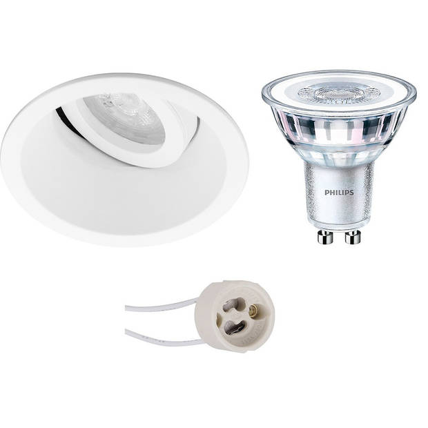 LED Spot Set - Pragmi Zano Pro - GU10 Fitting - Inbouw Rond - Mat Wit - Kantelbaar - Ø93mm - Philips - CorePro 830 36D -