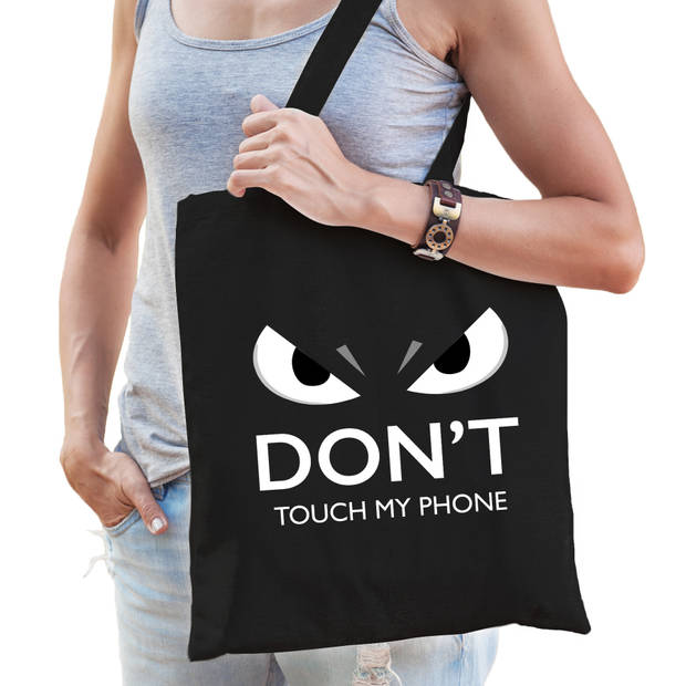 Dont touch telefoon cadeau katoenen tas zwart voor volwassenen - Feest Boodschappentassen