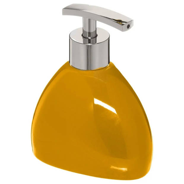 Toiletborstel houder mosterdgeel 40 cm met zeeppompje 300 ml polyresin - Badkameraccessoireset
