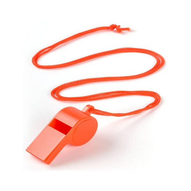 Multipack van 10x oranje fluitjes aan koord - Scheidsrechterfluitjes