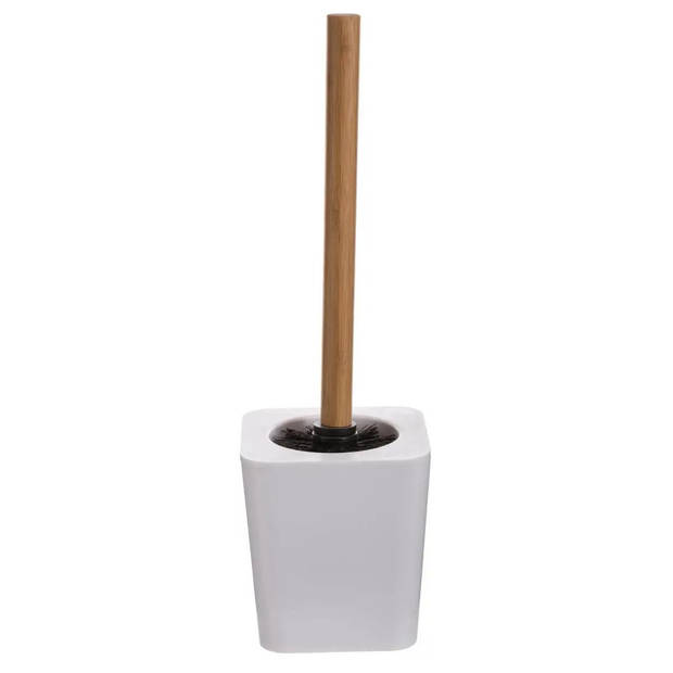 WC-/toiletborstel met houder vierkant wit kunststof/bamboe 38 cm - Toiletborstels