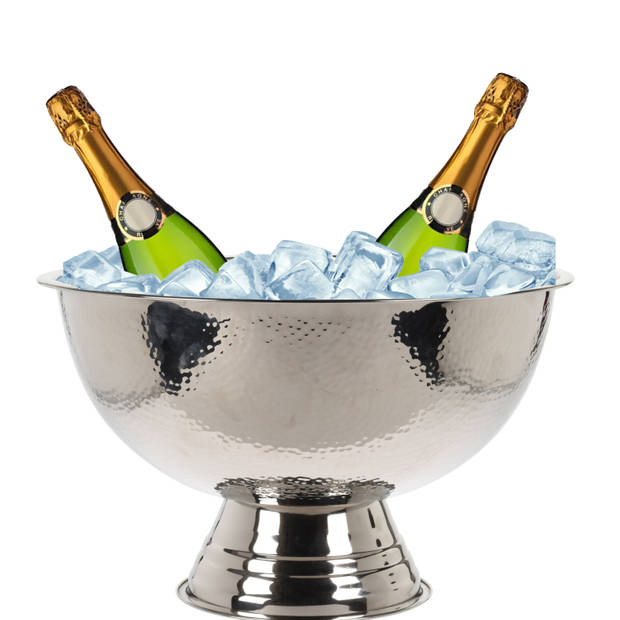 Luxe champagnekoeler/schaal op voet - RVS - incl. 4x stuks ijsblokjes vormen - IJsemmers