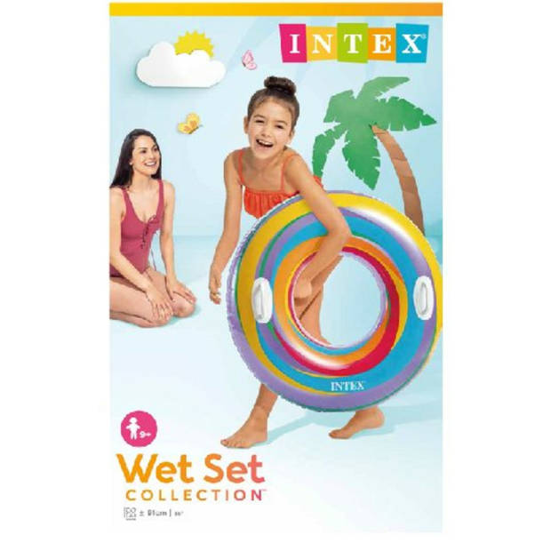 Intex opblaasbare gekleurde zwemband/zwemring ringenprint 91 cm - Zwembanden