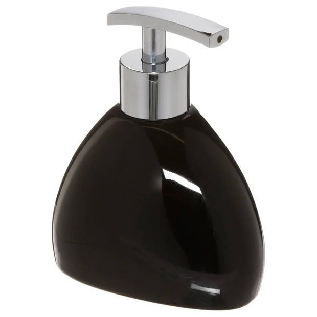 WC-/toiletborstel en houder - zwart - met zeeppompje 300 ml - Badkameraccessoireset