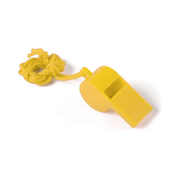 Multipack van 10x gele fluitjes aan koord - Scheidsrechterfluitjes