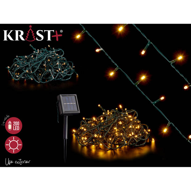 Krist+ Lichtsnoer - solar/zonne-energie - 200 warm witte LEDs - 10 m - Kerstverlichting kerstboom