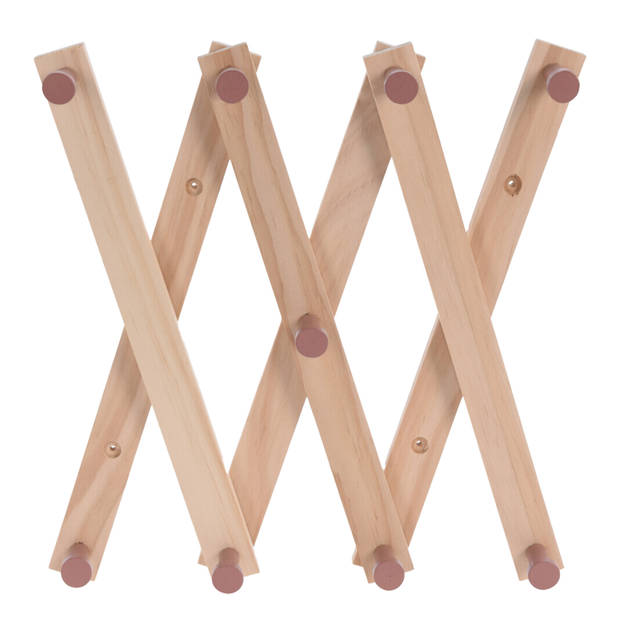 Kinderkamer deurhanger/kapstok verstelbaar - 9 bruine haakjes - hout - 60 x 12 cm - Kapstokken
