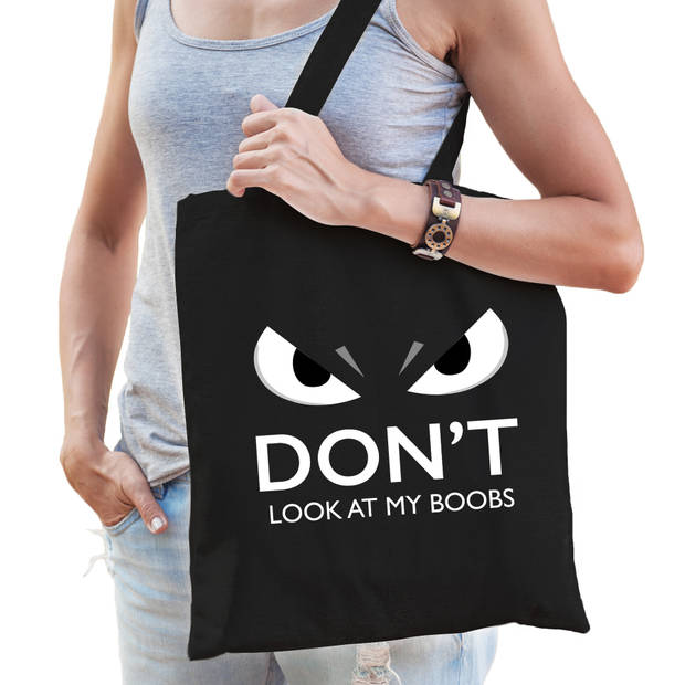 Dont look boobs cadeau katoenen tas zwart voor volwassenen - Feest Boodschappentassen