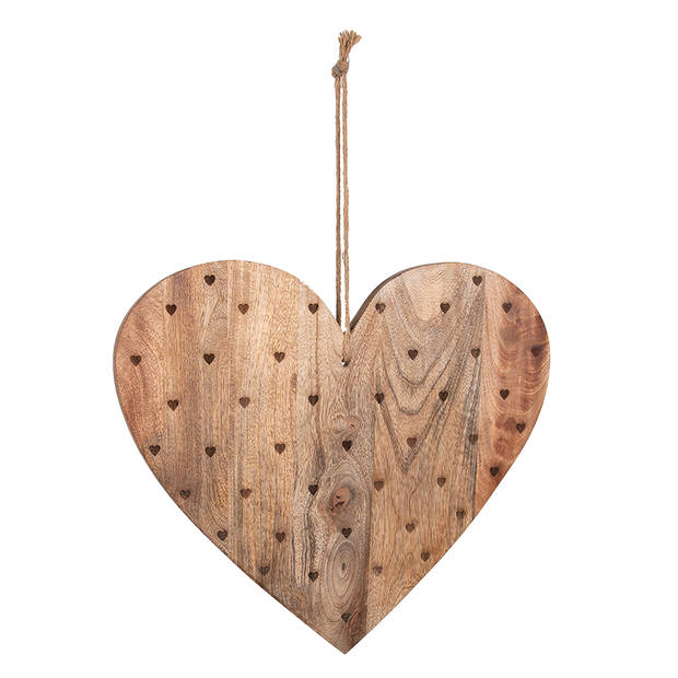 Clayre & Eef Decoratie snijplank 38x40 cm Bruin Hout Hartvormig Hartjes Borrelplank Bruin Borrelplank