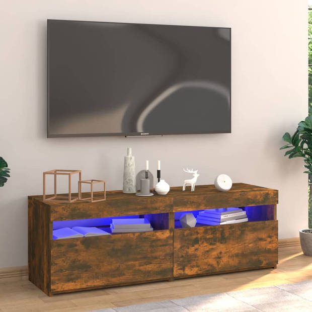 The Living Store TV-meubel Hout - 120 x 35 x 40 cm - LED-verlichting - Gerookt eiken