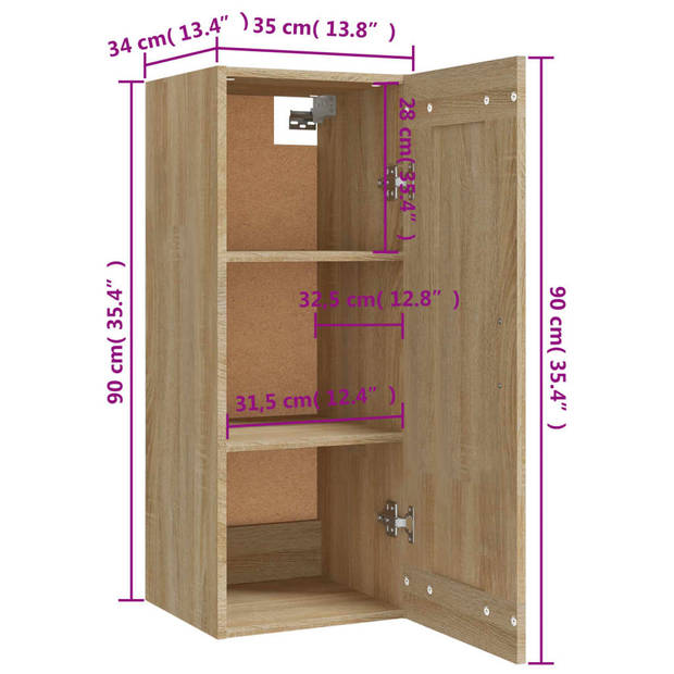 vidaXL Hangkast 35x34x90 cm bewerkt hout sonoma eikenkleurig