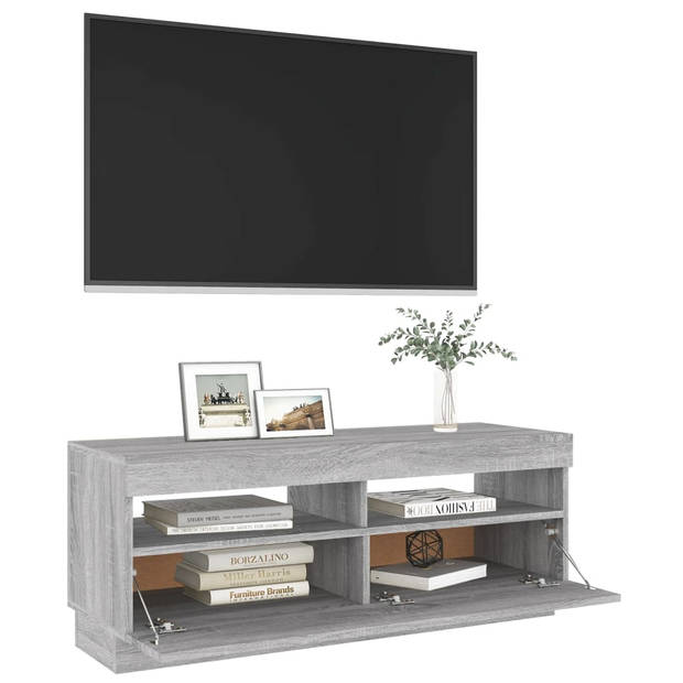 The Living Store TV-meubel - LED-verlichting - bewerkt hout - grijs sonoma eiken - 100 x 35 x 40 cm