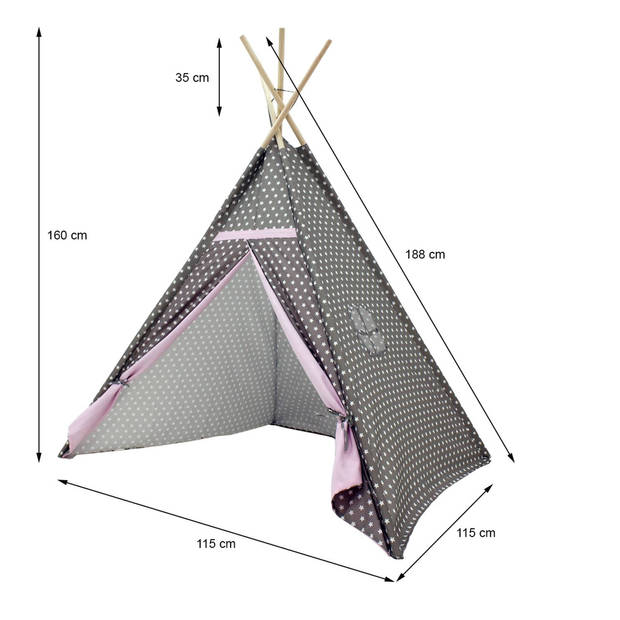 Indische tipi speeltent voor kinderen in het grijs met sterren