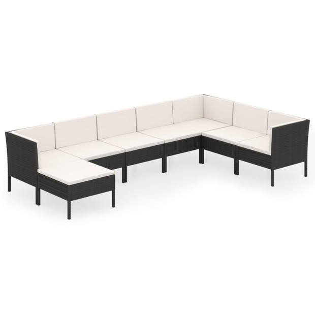 vidaXL 8-delige Loungeset met kussens poly rattan zwart