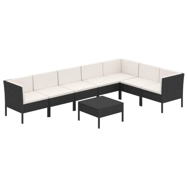 vidaXL 8-delige Loungeset met kussens poly rattan zwart