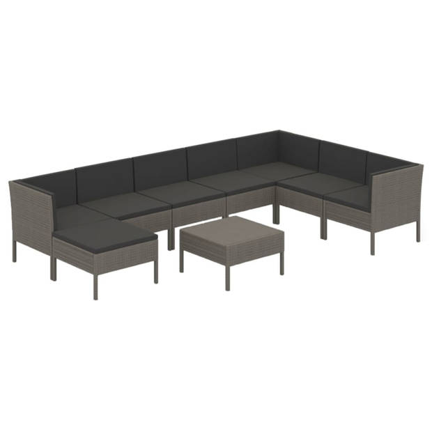 vidaXL 9-delige Loungeset met kussens poly rattan grijs