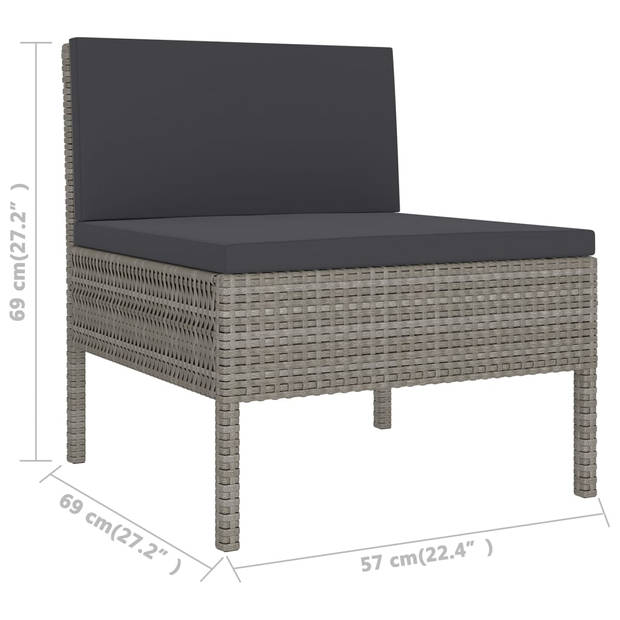 The Living Store Lounge set - PE-rattan - Grijs - 57x69x69 cm - Inclusief kussens - Modulair