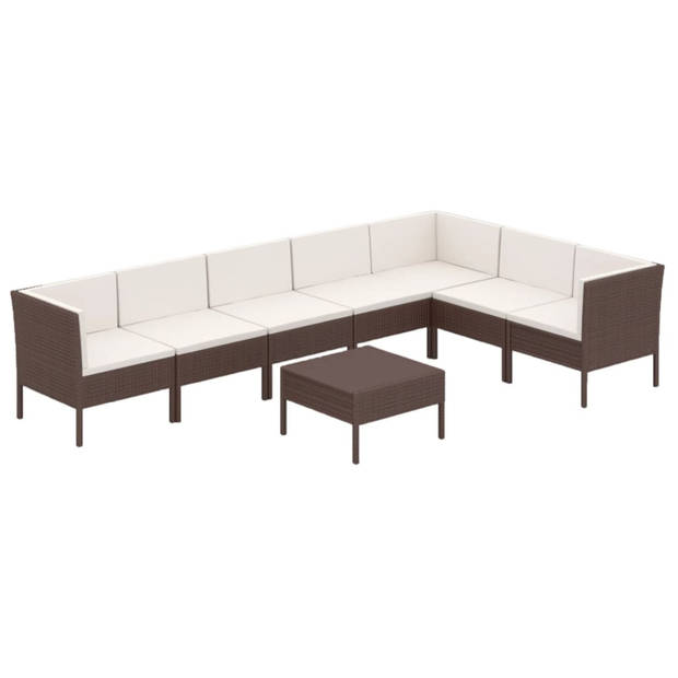 vidaXL 8-delige Loungeset met kussens poly rattan bruin