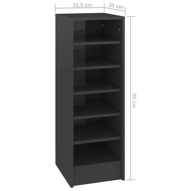 The Living Store Schoenenkast - Hoogglans grijs - 31.5 x 35 x 90 cm - Duurzaam en stevig