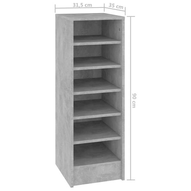 The Living Store Schoenenkast Timeless s - Schoenenopberger 6 vakken - Betongrijs - 31.5 x 35 x 90 cm