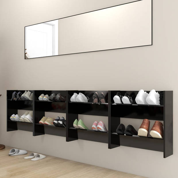 The Living Store Wand Schoenenkast - 60 x 18 x 60 cm - Zwart