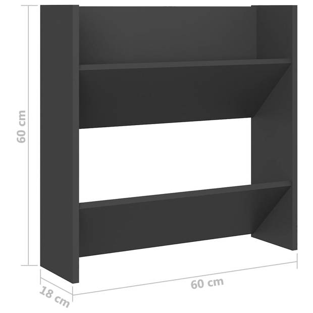 The Living Store Schoenenkast Modern - Wandmontage - 60x18x60cm - Grijs