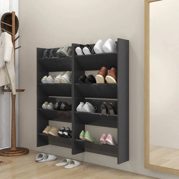 The Living Store Schoenenkast Modern - Wandmontage - 60x18x60cm - Grijs