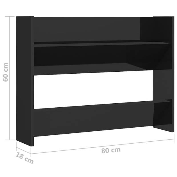 vidaXL Wandschoenenkast 80x18x60 cm bewerkt hout hoogglans zwart