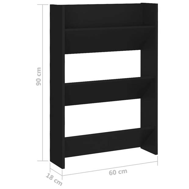 The Living Store Schoenenkast - 60 x 18 x 90 cm - zwart spaanplaat