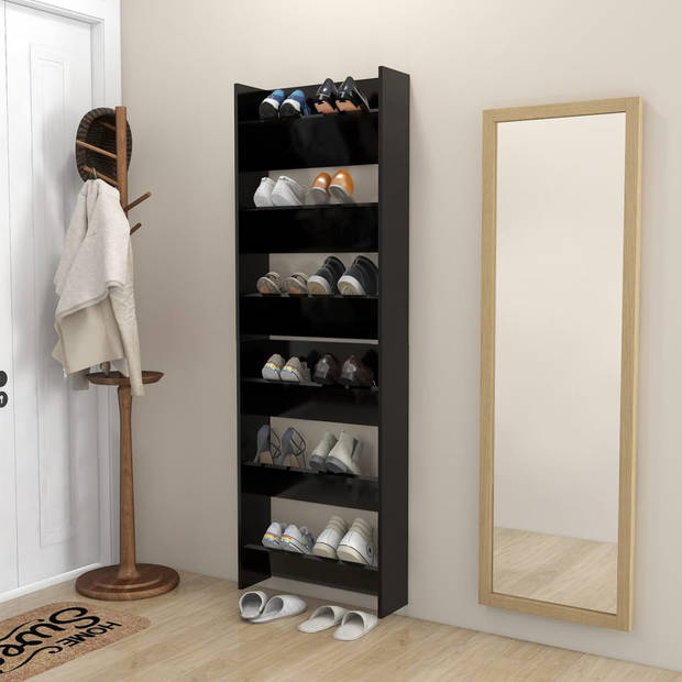 The Living Store Schoenenkast - 60 x 18 x 90 cm - zwart spaanplaat