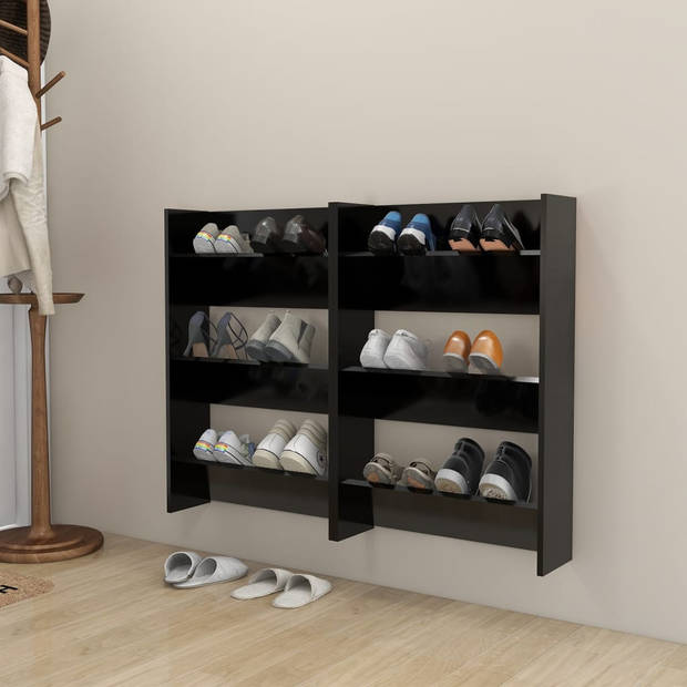 The Living Store Schoenenkast - 60 x 18 x 90 cm - zwart spaanplaat