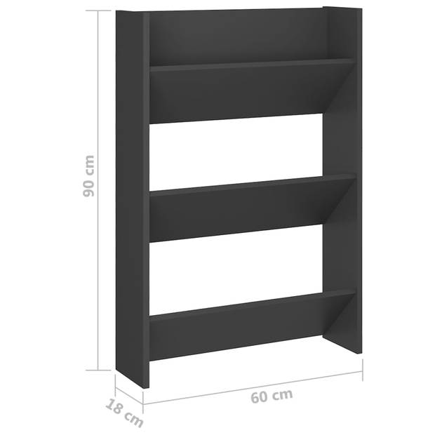 The Living Store Schoenenkast - 60x18x90 cm - 3 schappen - Grijs