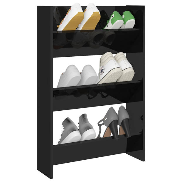 The Living Store Schoenenkast - 60x18x90 cm - Hoogglans zwart - spaanplaat