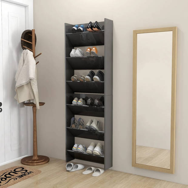 The Living Store Schoenenkast - Moderne schoenenkastset - 60 x 18 x 90 cm - Hoogglans grijs