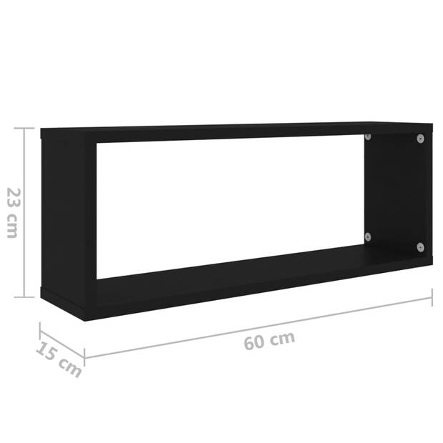 The Living Store Wandschap - zwart spaanplaat - 60 x 15 x 23 cm - stevig en eenvoudig te installeren