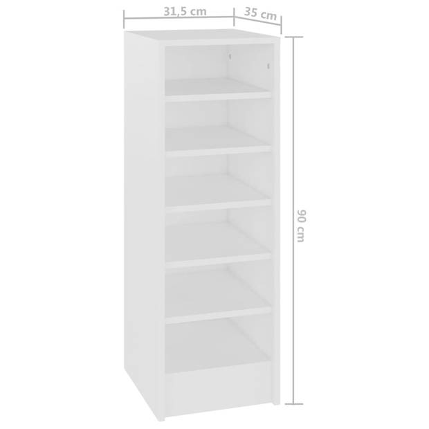 The Living Store Schoenenkast - Tijdloos - Schoenenopberger - Afmeting- 31.5 x 35 x 90 cm - Kleur- Wit - Materiaal-