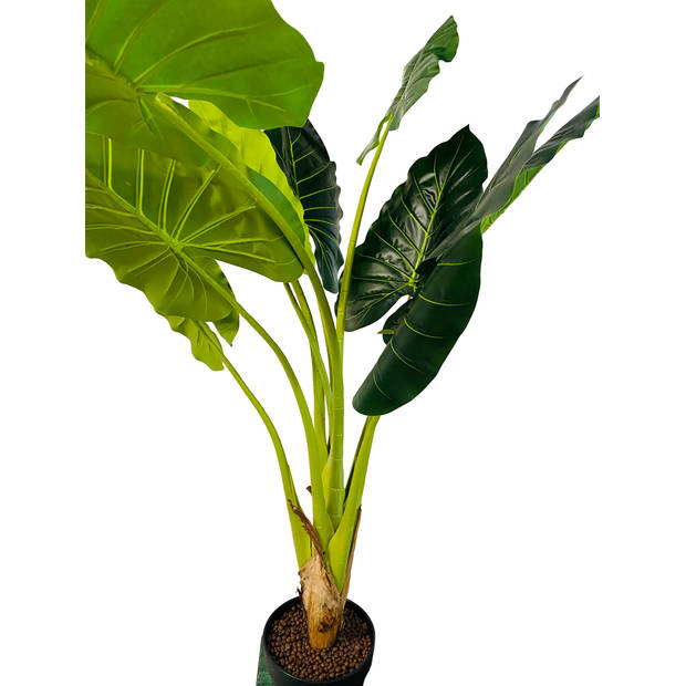 HEM Kunst Palm - Kunst Colocasia Taro Plant - Colocasia Taro Kunstplant 90 cm in zwarte pot - Kunstplant voor binnen