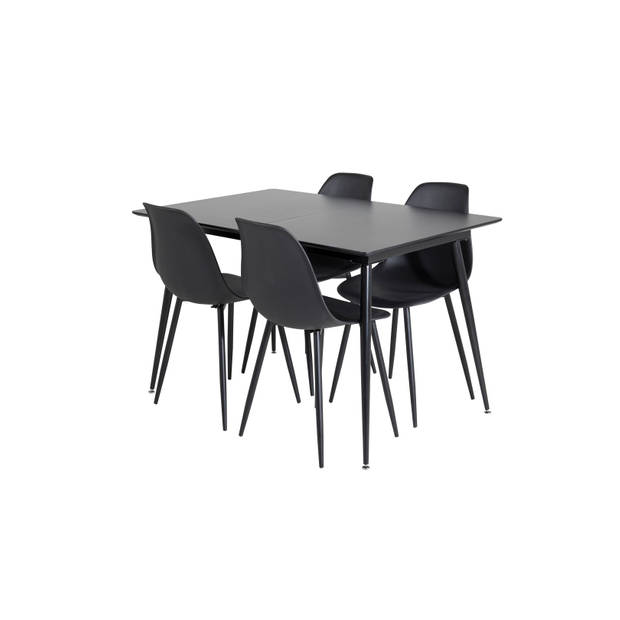 SilarBLExt eethoek eetkamertafel uitschuifbare tafel lengte cm 120 / 160 zwart en 4 Polar eetkamerstal zwart.