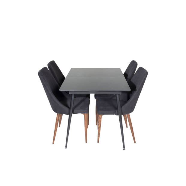 SilarBLExt eethoek eetkamertafel uitschuifbare tafel lengte cm 120 / 160 zwart en 4 Leone eetkamerstal zwart.