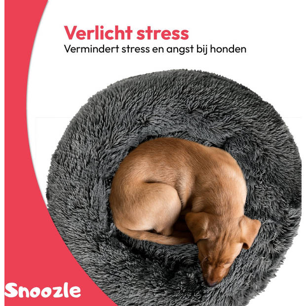 Snoozle Donut Hondenmand - Zacht en Luxe Hondenkussen - Wasbaar - Fluffy - Hondenmanden - 60cm - Grijs