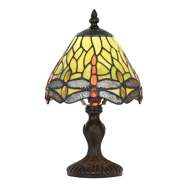 LumiLamp Tiffany Tafellamp Ø 18x30 cm Groen Glas Kunststof Libelle Tiffany Bureaulamp Groen Tiffany Bureaulamp